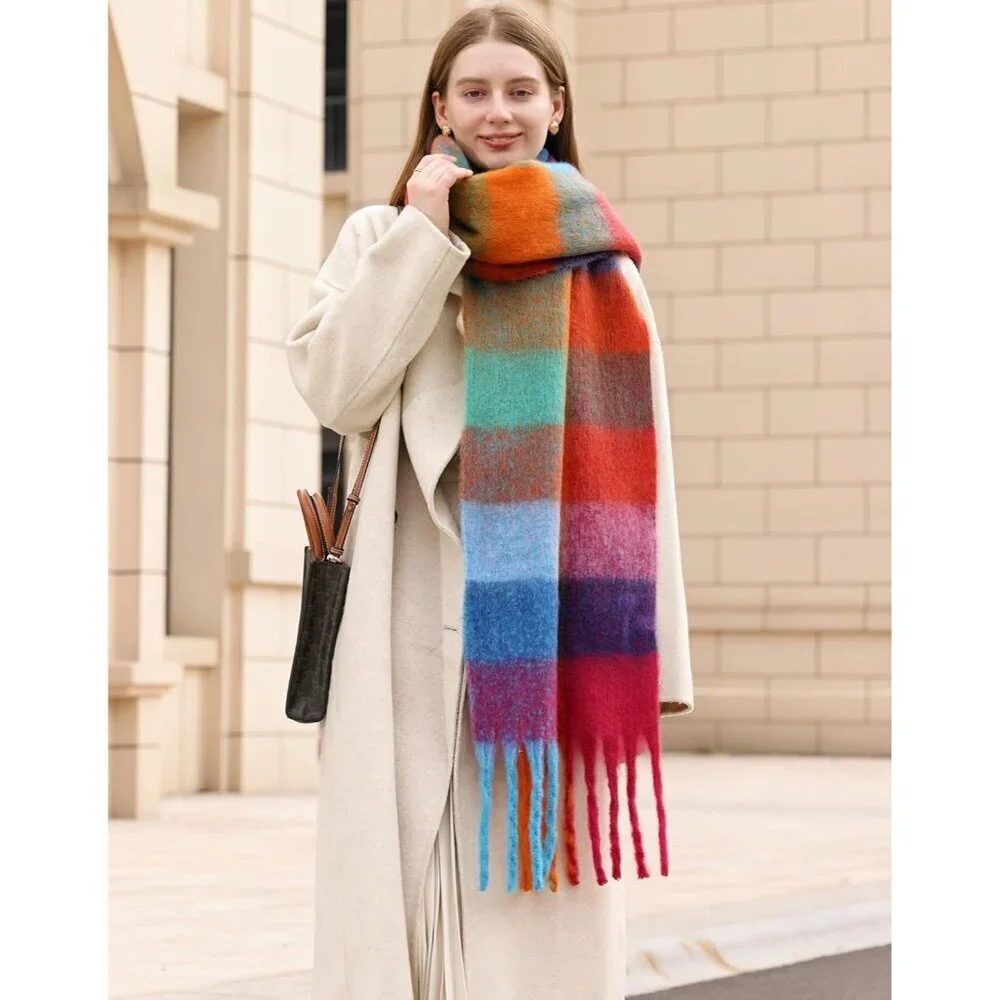 Women's Caramel Green Winter Warm Long Shawl Cold Weather Thick Blanket Scarfs